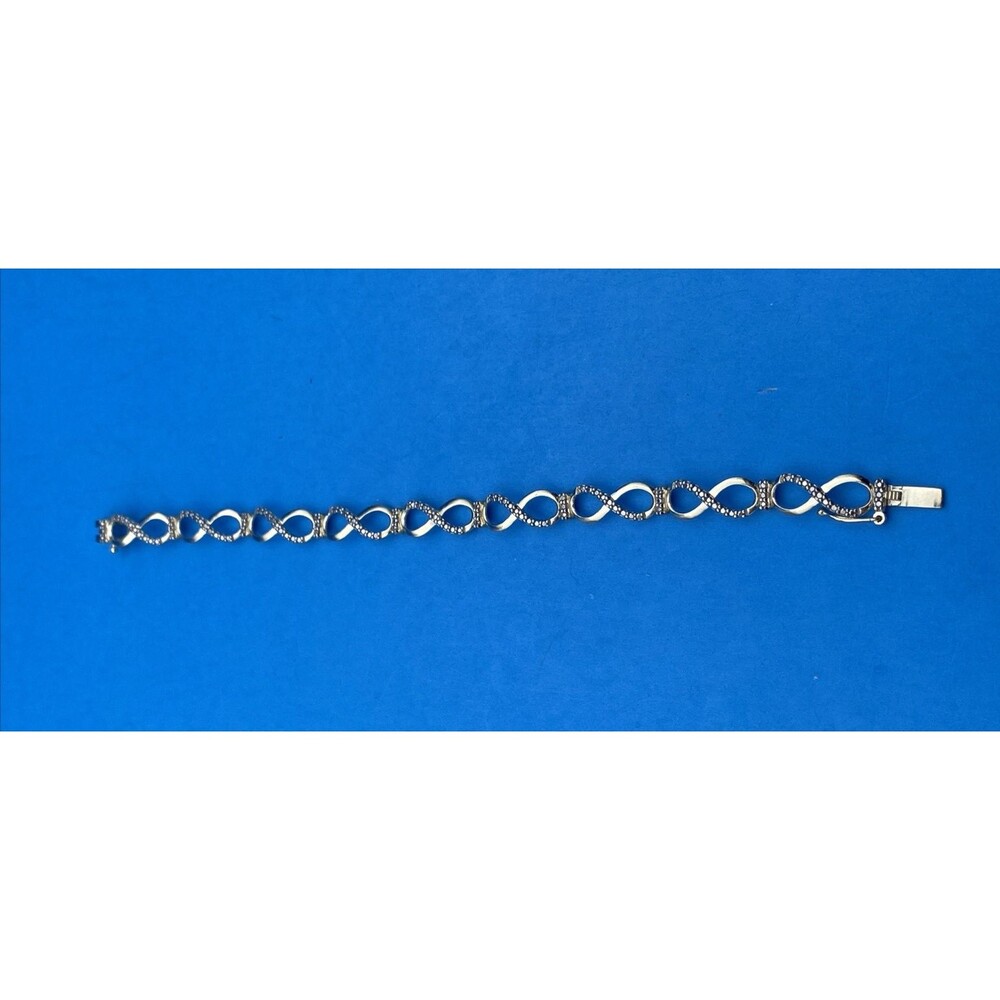 Vintage 925 Sterling Silver Infinity Link Bracelet CZ Glass Accent 8 Inches